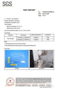 The Tear Strength Testing By SGS Of Windshield Film